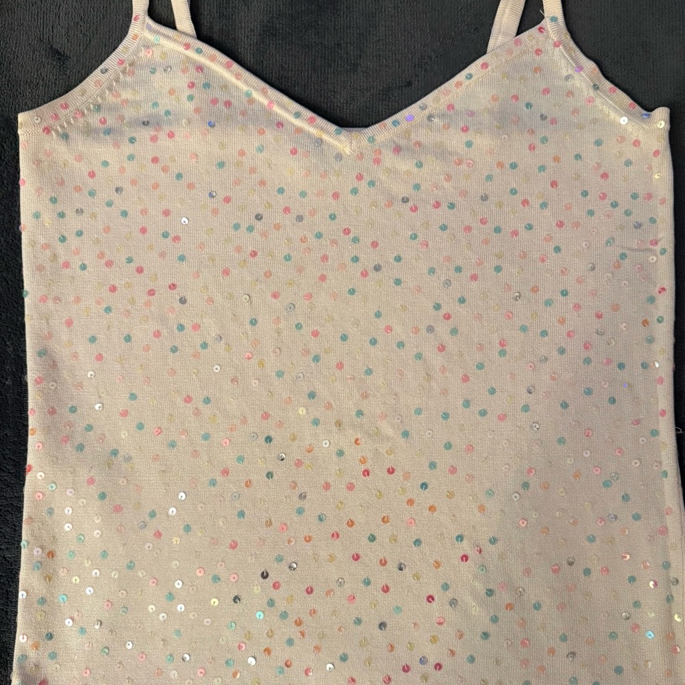 BCBGMaxAzria CREAM SILK BLEND SEQUIN TANK